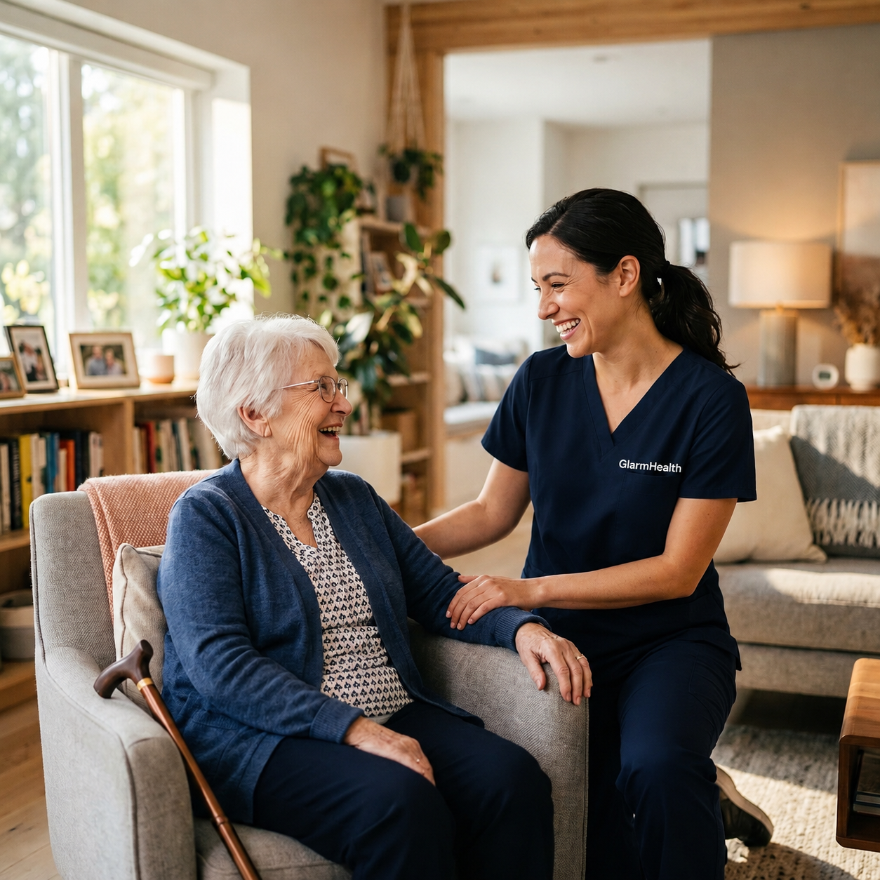 Carer walking with elderly woman